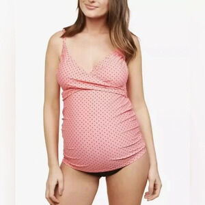 Motherhood Maternity Beach Bump Pink Polka Dot Tankini - Size Large Maternity